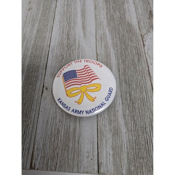 Kansas Army National Guard Support The Troops Button Pinback - Picture 1 of 3